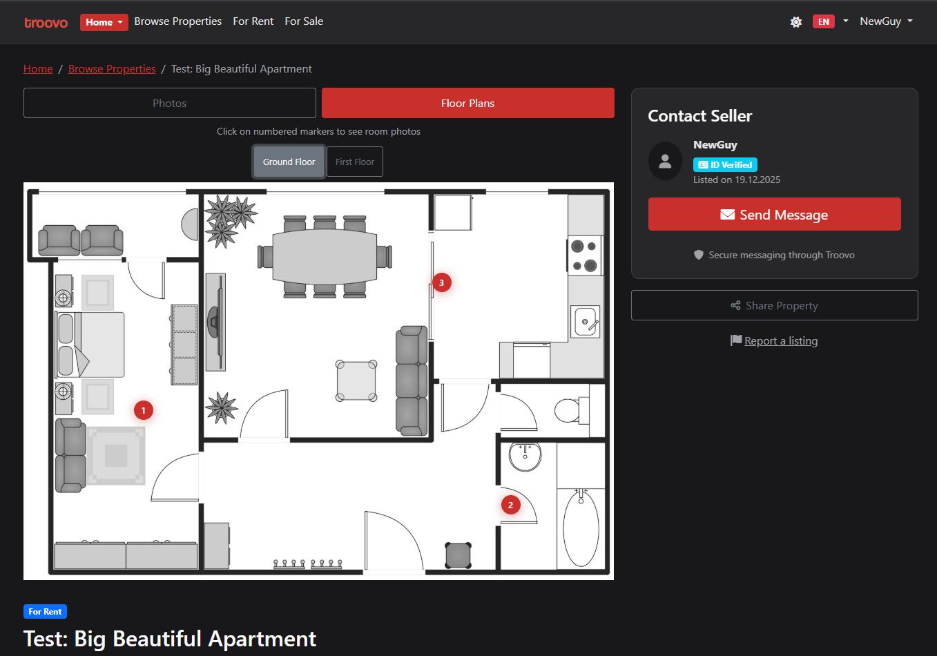 Interactive floor plan showing where each photo was taken