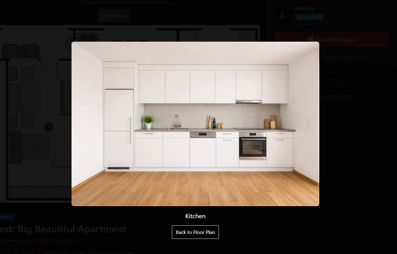 Interactive floor plan showing where each photo was taken